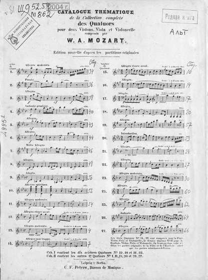 Collection de quatuors pour 2 violons, viola et violoncelle par W. A. Mozart - ноты