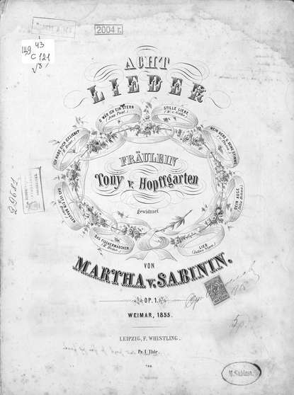 Acht Lieder von Martha v. Sabinin - ноты