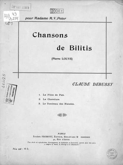 Chansons de Bilitis (Pierre Louys) - ноты