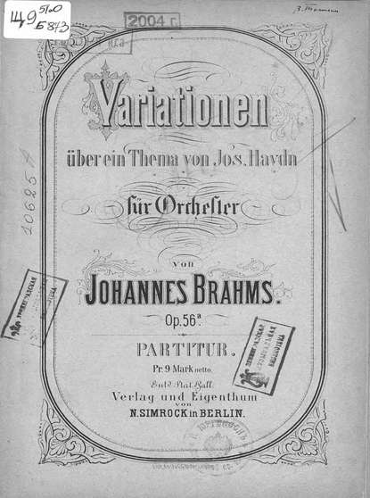 Variationen uber ein Thema v. Jos. Haydn fur Orchester v. Johannes Brahms - ноты