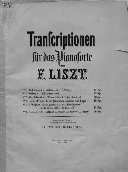 Mendelssohn's Wasserfahrt & Jager Abschied fur das Pianoforte ubertragen v. F. Liszt - ноты