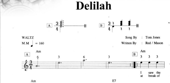 ноты для гитары песни "Дилайла"