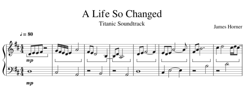 A Life So Changed - Titanic ноты для фортепиано