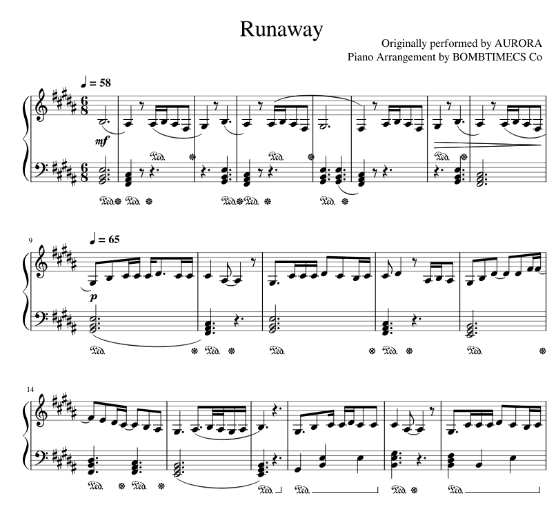 runaway aurora ноты для фортепиано