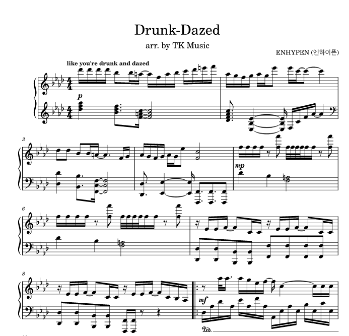 Drunk-Dazed – ENHYPEN piano sheets