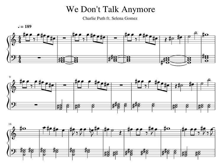 we don t talk anymore - ноты для фортепиано