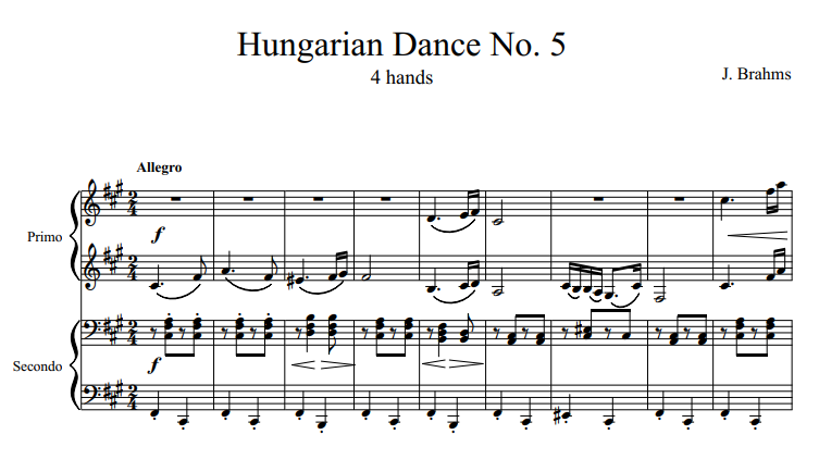 ноты венгерский танце 4 руки