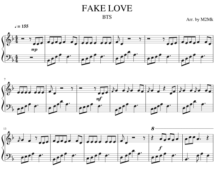 bts fake love ноты для фортепиано