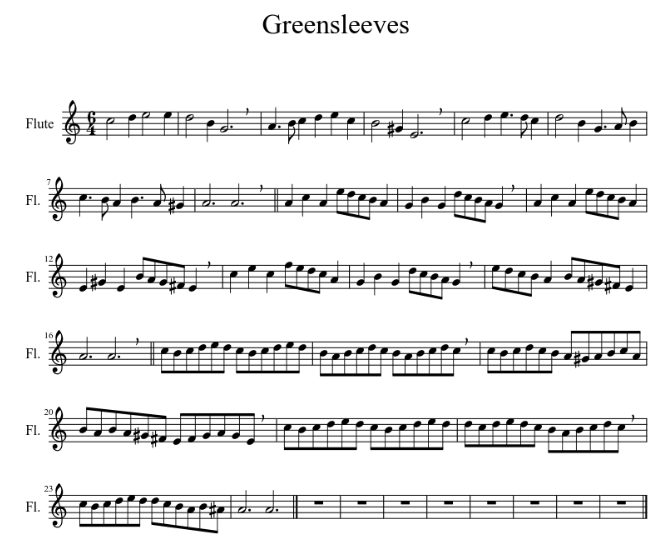 зеленые рукава ноты для флейты