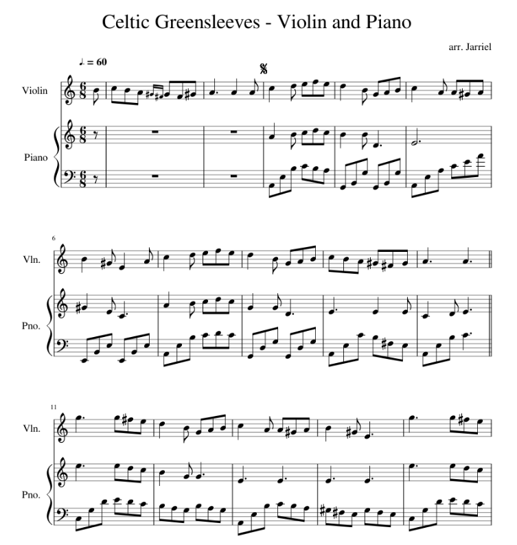Зеленые рукава - ноты для скрипки и фортепиано - страница 1