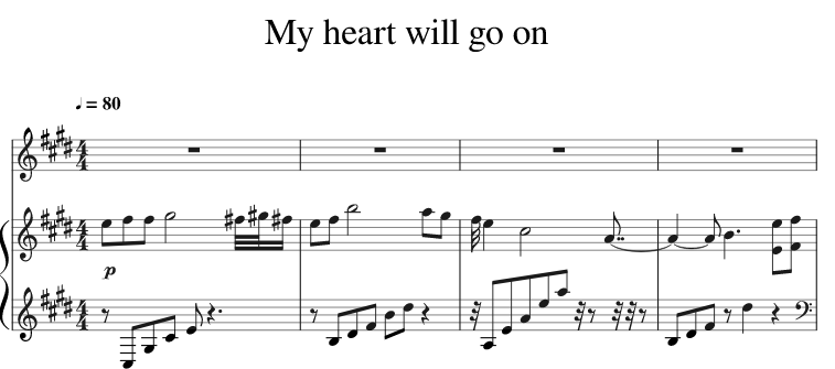 скачать ноты My heart will go on для вокала и фортепиано
