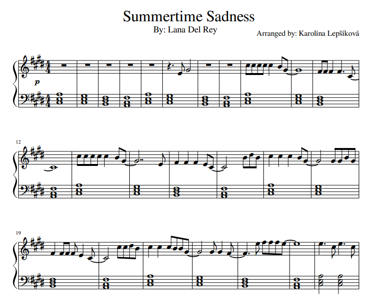Summertime Sadness ноты