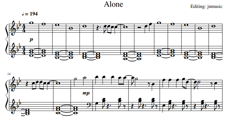 ноты для фортепиано Alone