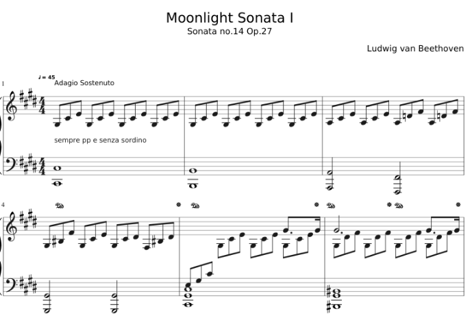 лунная соната бетховена - ноты для фортепиано