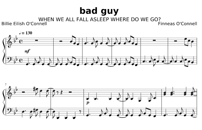 ноты для фортепиано billie eilish bad guy
