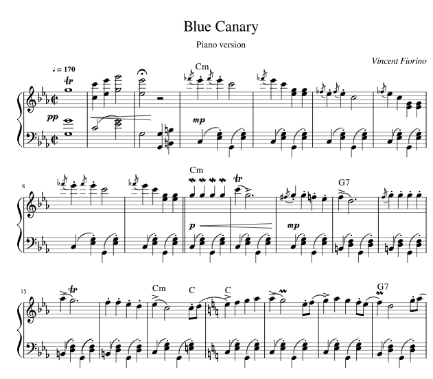 голубая канарейка - ноты для фортепиано