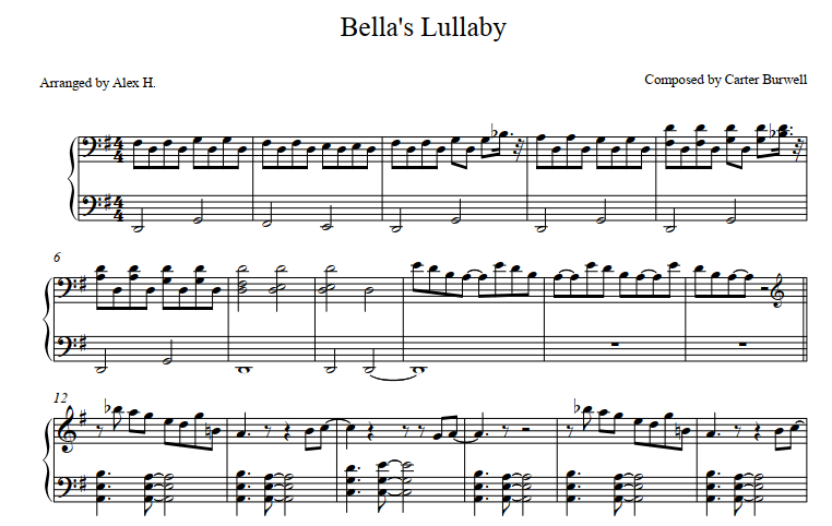 ноты bella s lullaby для фортепиано