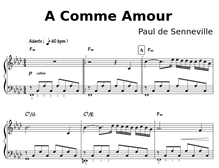 образец нот для фортепиано A Comme Amour - Richard Clayderman