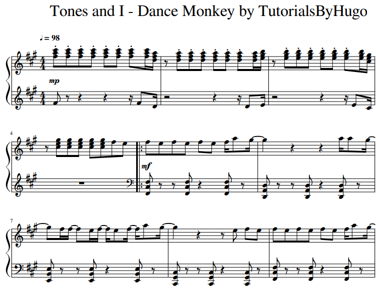 dance monkey ноты для фортепино
