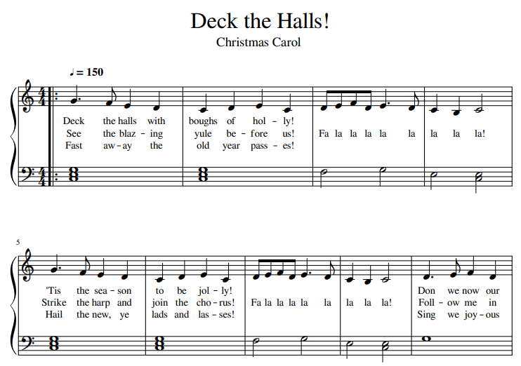 deck the halls ноты для фортепиано