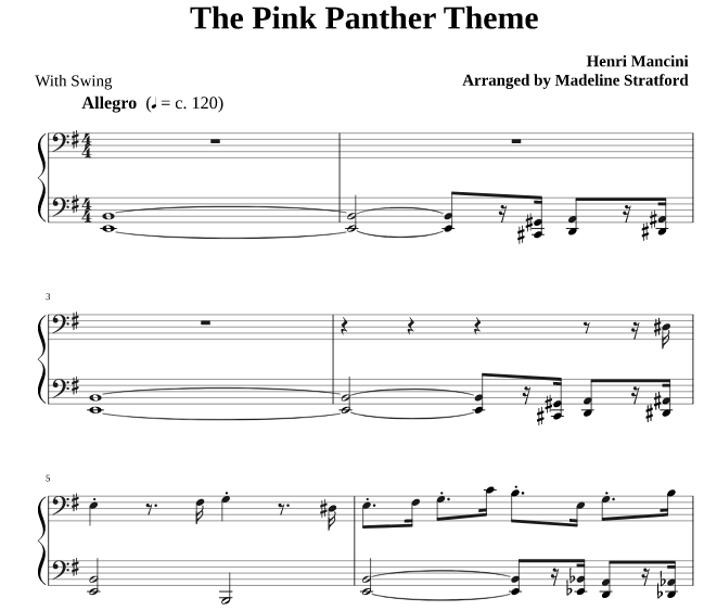 легкая версия нот розовая пантера