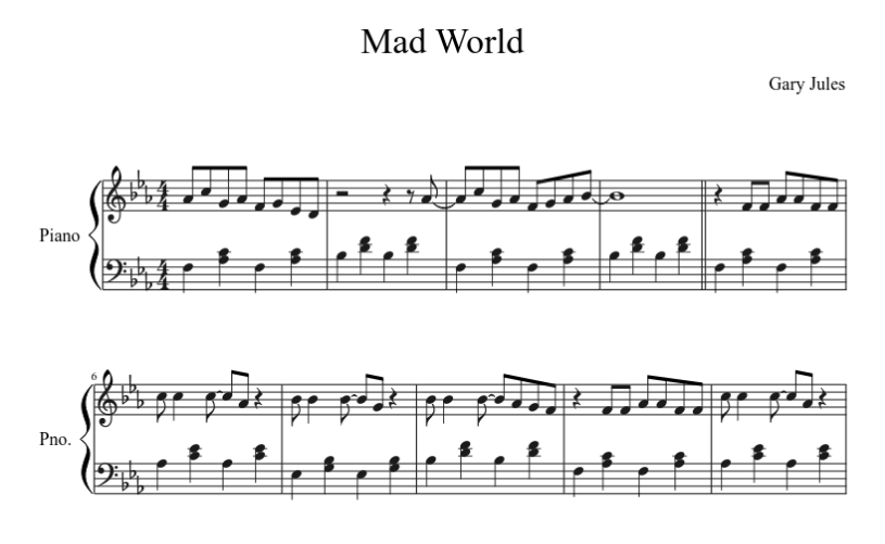 mad world ноты для фортепиано
