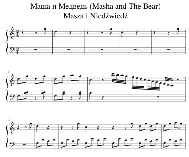 главная тема мультика маша и медведь - ноты для фортепиано