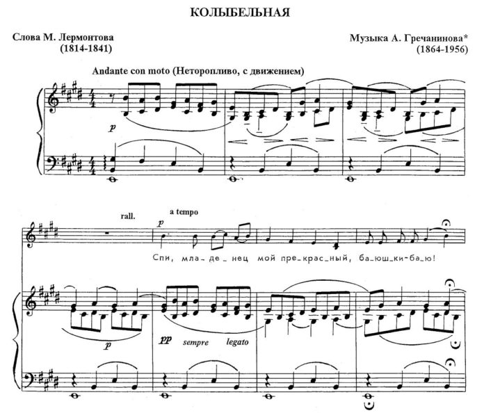 Гречанинов колыбельная ноты для фортепиано