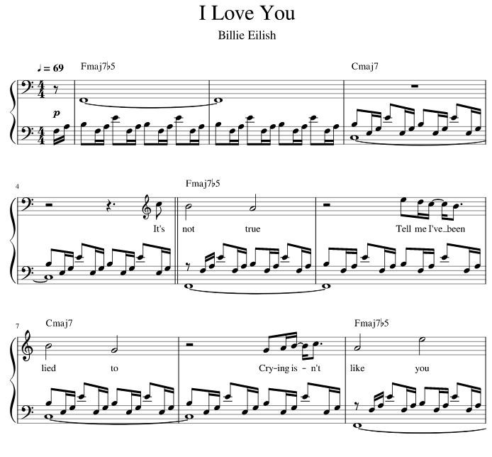 скачать ноты для фортепиано I Love You - Billie Eilish
