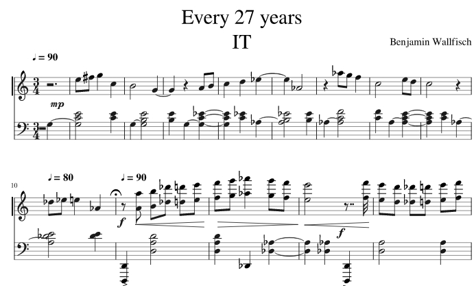 Ноты из фильма ОНО Benjamin Wallfisch - every 27 years ноты для фортепиано 