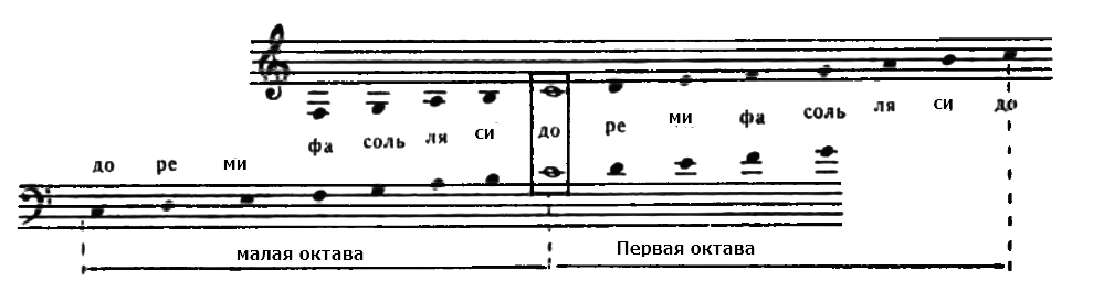 первая и малая октавы - ноты в басовом ключе для фортепиано