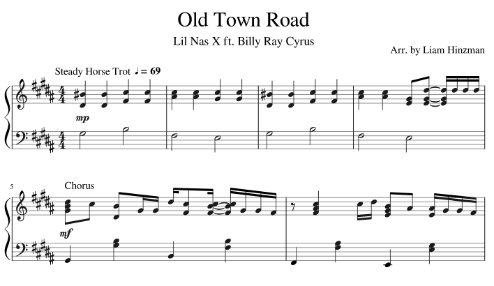 old town road ноты для фортепиано