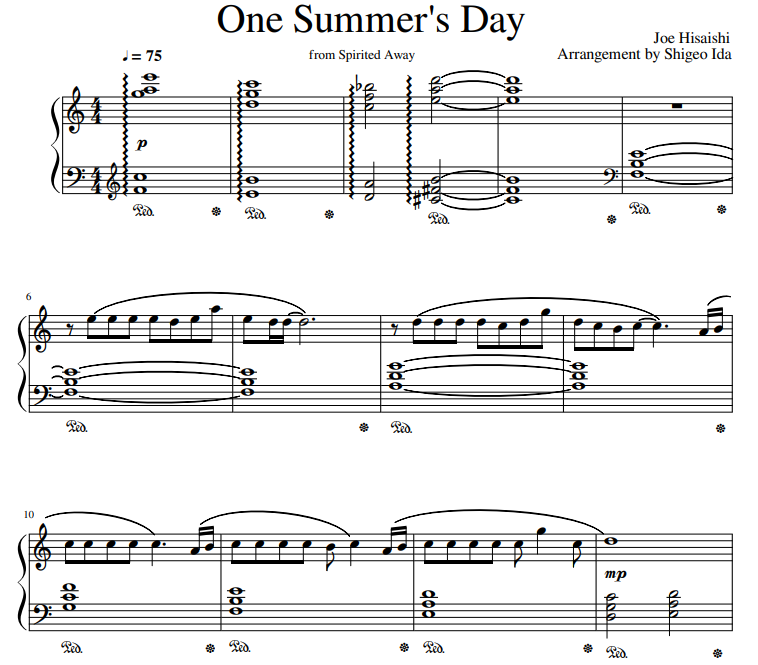ноты для фортепиано  One Summer’s Day Joe Hisaishi