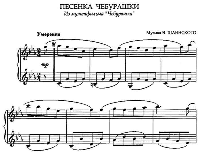 скачать ноты для фортепиано песенки Чебурашки - Шаинский