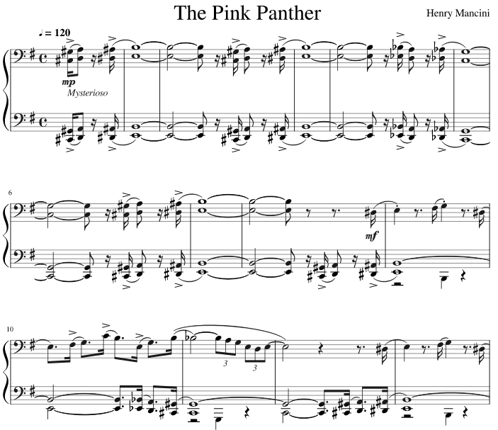 розовая пантера ноты для фортепиано