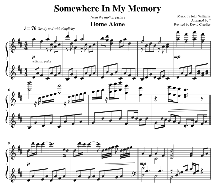 somewhere in my memory ноты для фортепиано