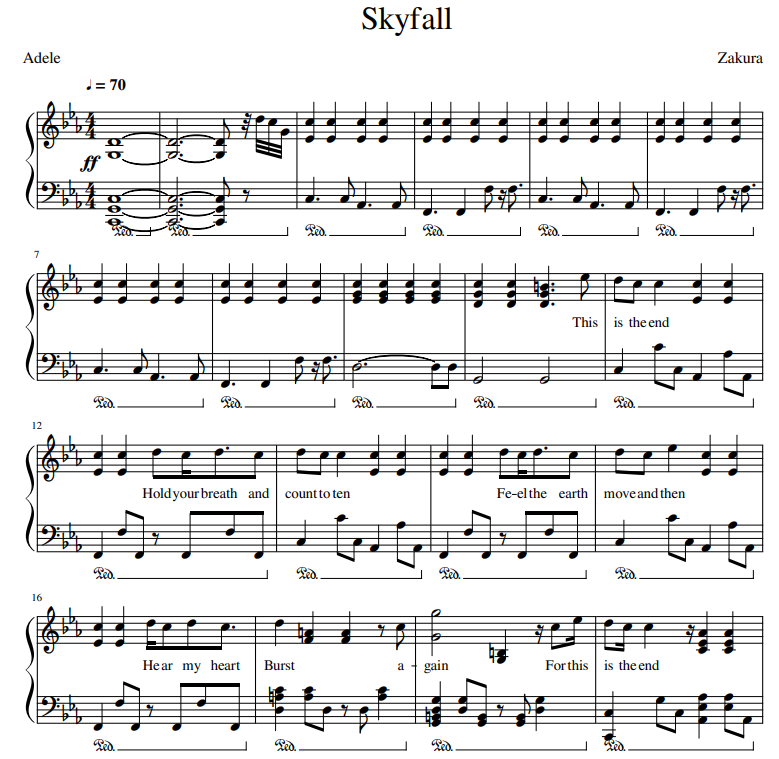 Skyfall ноты для фортепиано скачать