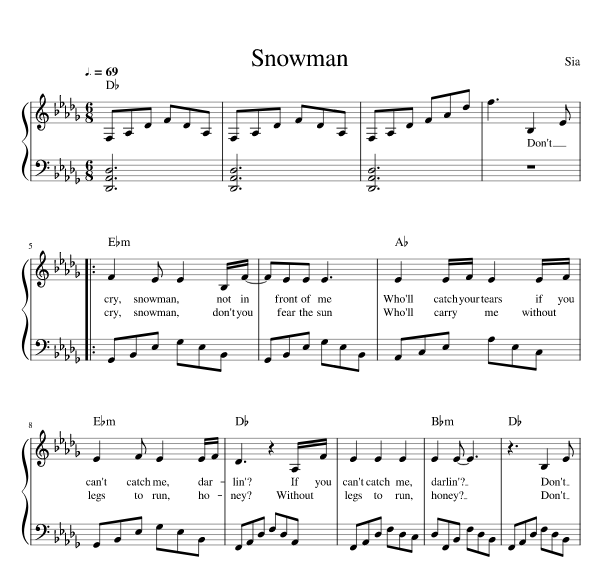snowman sia ноты для фортепиано