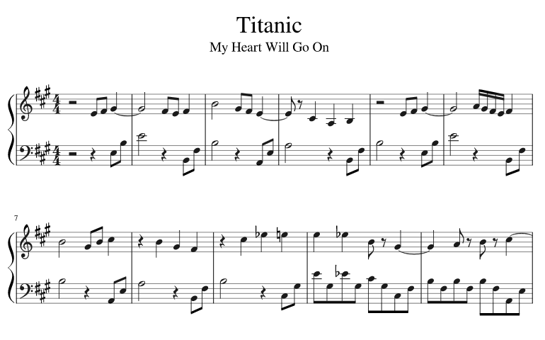 Titanic - My Heart will go on для фортепиано ноты