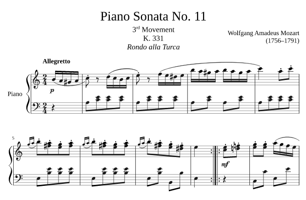 ноты для фортепиано турецкий марш (рондо) - моцарта