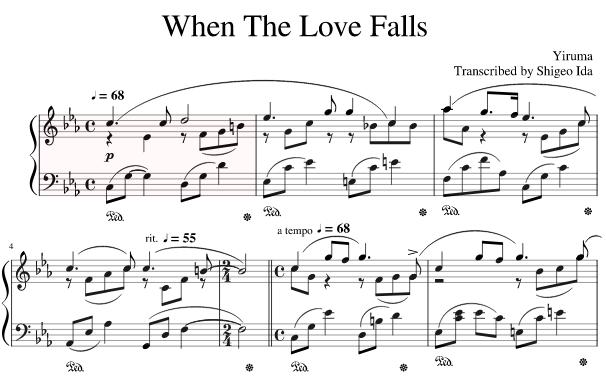 When The Love Falls - Yiruma скачать ноты